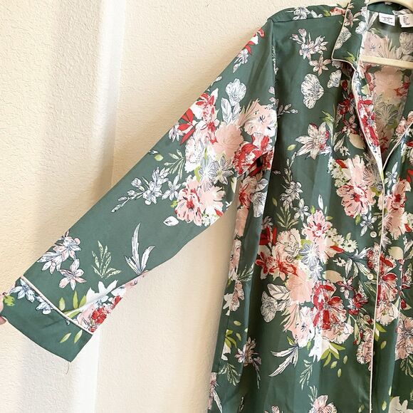 Cupcakes & Cashmere Women's Green Floral Button Down Pajama Night Shirt Sz L - Picture 2 of 12